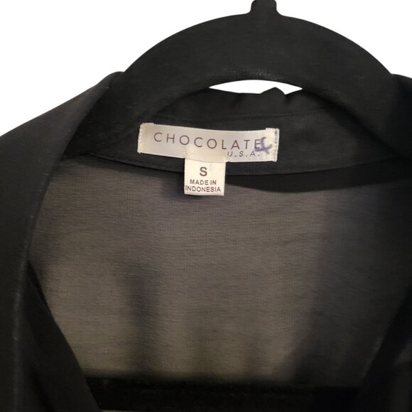 CHOCOLATE | Black Sleeveless Button Sheer Blouse - Picture 8 of 10